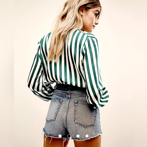 Misguided maxi stripe wrap crop top green/white Size 12 - Picture 1 of 10